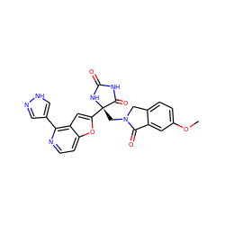 COc1ccc2c(c1)C(=O)N(C[C@@]1(c3cc4c(-c5cn[nH]c5)nccc4o3)NC(=O)NC1=O)C2 ZINC000142317083