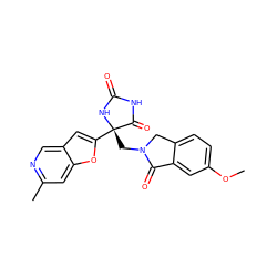 COc1ccc2c(c1)C(=O)N(C[C@@]1(c3cc4cnc(C)cc4o3)NC(=O)NC1=O)C2 ZINC000150311034