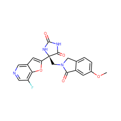 COc1ccc2c(c1)C(=O)N(C[C@@]1(c3cc4cncc(F)c4o3)NC(=O)NC1=O)C2 ZINC000199692239