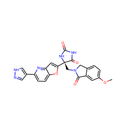 COc1ccc2c(c1)C(=O)N(C[C@@]1(c3cc4nc(-c5cn[nH]c5)ccc4o3)NC(=O)NC1=O)C2 ZINC000143564393