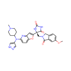 COc1ccc2c(c1)C(=O)N(C[C@@]1(c3cc4nc(N(c5cn[nH]c5)C5CCN(C)CC5)ccc4o3)NC(=O)NC1=O)C2 ZINC000204329316