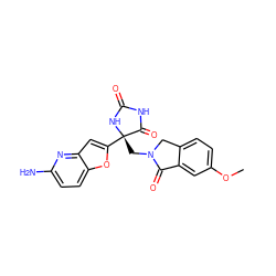 COc1ccc2c(c1)C(=O)N(C[C@@]1(c3cc4nc(N)ccc4o3)NC(=O)NC1=O)C2 ZINC000201993802