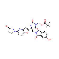 COc1ccc2c(c1)C(=O)N(C[C@@]1(c3cc4nc(N5CC[C@@H](O)C5)ccc4o3)NC(=O)N(COC(=O)C(C)(C)C)C1=O)C2 ZINC000141908163
