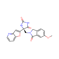 COc1ccc2c(c1)C(=O)N(C[C@@]1(c3cc4ncccc4o3)NC(=O)NC1=O)C2 ZINC000142491276