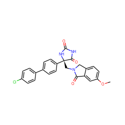 COc1ccc2c(c1)C(=O)N(C[C@@]1(c3ccc(-c4ccc(Cl)cc4)cc3)NC(=O)NC1=O)C2 ZINC000058591247