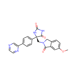 COc1ccc2c(c1)C(=O)N(C[C@@]1(c3ccc(-c4cnccn4)cc3)NC(=O)NC1=O)C2 ZINC000058582862