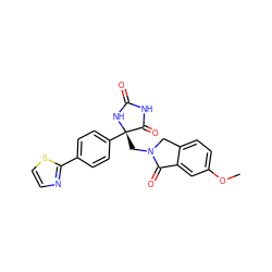 COc1ccc2c(c1)C(=O)N(C[C@@]1(c3ccc(-c4nccs4)cc3)NC(=O)NC1=O)C2 ZINC000058582995