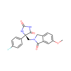 COc1ccc2c(c1)C(=O)N(C[C@@]1(c3ccc(F)cc3)NC(=O)NC1=O)C2 ZINC000049066938