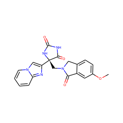 COc1ccc2c(c1)C(=O)N(C[C@@]1(c3cn4ccccc4n3)NC(=O)NC1=O)C2 ZINC000199690855