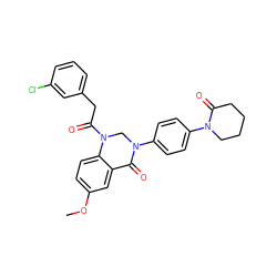 COc1ccc2c(c1)C(=O)N(c1ccc(N3CCCCC3=O)cc1)CN2C(=O)Cc1cccc(Cl)c1 ZINC001772637188