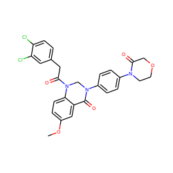 COc1ccc2c(c1)C(=O)N(c1ccc(N3CCOCC3=O)cc1)CN2C(=O)Cc1ccc(Cl)c(Cl)c1 ZINC001772617133