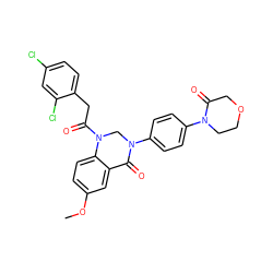 COc1ccc2c(c1)C(=O)N(c1ccc(N3CCOCC3=O)cc1)CN2C(=O)Cc1ccc(Cl)cc1Cl ZINC001772589387