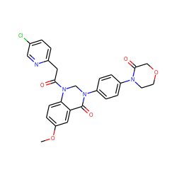 COc1ccc2c(c1)C(=O)N(c1ccc(N3CCOCC3=O)cc1)CN2C(=O)Cc1ccc(Cl)cn1 ZINC001772638516