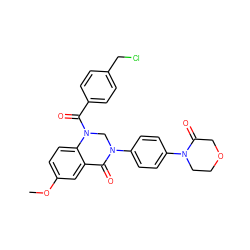 COc1ccc2c(c1)C(=O)N(c1ccc(N3CCOCC3=O)cc1)CN2C(=O)c1ccc(CCl)cc1 ZINC001772626320