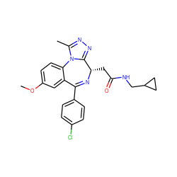 COc1ccc2c(c1)C(c1ccc(Cl)cc1)=N[C@@H](CC(=O)NCC1CC1)c1nnc(C)n1-2 ZINC000096284852