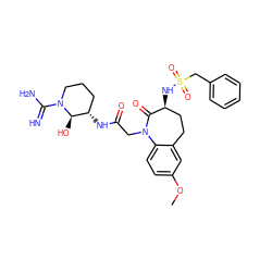 COc1ccc2c(c1)CC[C@H](NS(=O)(=O)Cc1ccccc1)C(=O)N2CC(=O)N[C@H]1CCCN(C(=N)N)[C@@H]1O ZINC000005494068