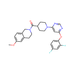 COc1ccc2c(c1)CCN(C(=O)C1CCN(c3cc(Oc4ccc(F)cc4F)ncn3)CC1)C2 ZINC001772594263