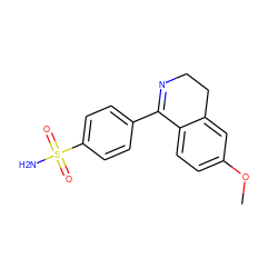 COc1ccc2c(c1)CCN=C2c1ccc(S(N)(=O)=O)cc1 ZINC000084757115