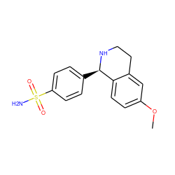 COc1ccc2c(c1)CCN[C@@H]2c1ccc(S(N)(=O)=O)cc1 ZINC000084670512