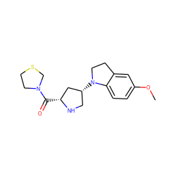 COc1ccc2c(c1)CCN2[C@@H]1CN[C@H](C(=O)N2CCSC2)C1 ZINC000003955656