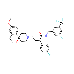 COc1ccc2c(c1)CCOC21CCN(CC[C@@H](C(=O)NCc2cc(F)cc(C(F)(F)F)c2)c2ccc(F)cc2)CC1 ZINC000473100649