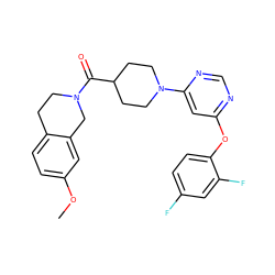 COc1ccc2c(c1)CN(C(=O)C1CCN(c3cc(Oc4ccc(F)cc4F)ncn3)CC1)CC2 ZINC001772586253