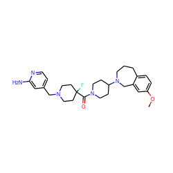 COc1ccc2c(c1)CN(C1CCN(C(=O)C3(F)CCN(Cc4ccnc(N)c4)CC3)CC1)CCC2 ZINC000096285176