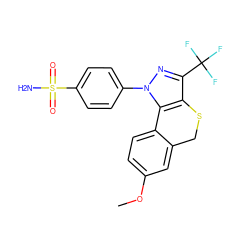 COc1ccc2c(c1)CSc1c(C(F)(F)F)nn(-c3ccc(S(N)(=O)=O)cc3)c1-2 ZINC000026670444