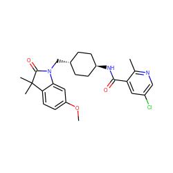 COc1ccc2c(c1)N(C[C@H]1CC[C@H](NC(=O)c3cc(Cl)cnc3C)CC1)C(=O)C2(C)C ZINC000653676828