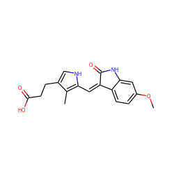 COc1ccc2c(c1)NC(=O)/C2=C\c1[nH]cc(CCC(=O)O)c1C ZINC000003834039