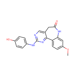 COc1ccc2c(c1)NC(=O)Cc1cnc(Nc3ccc(O)cc3)nc1-2 ZINC000045355380