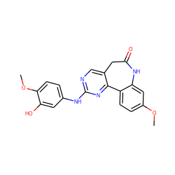 COc1ccc2c(c1)NC(=O)Cc1cnc(Nc3ccc(OC)c(O)c3)nc1-2 ZINC000045365541