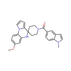 COc1ccc2c(c1)NC1(CCN(C(=O)c3ccc4c(ccn4C)c3)CC1)c1cccn1-2 ZINC000165627237