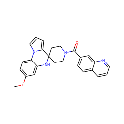 COc1ccc2c(c1)NC1(CCN(C(=O)c3ccc4cccnc4c3)CC1)c1cccn1-2 ZINC000299827177