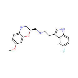 COc1ccc2c(c1)O[C@H](CNCCc1c[nH]c3ccc(F)cc13)CN2 ZINC000028571004