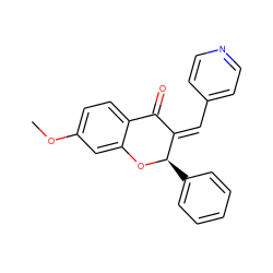 COc1ccc2c(c1)O[C@H](c1ccccc1)/C(=C/c1ccncc1)C2=O ZINC000025996592