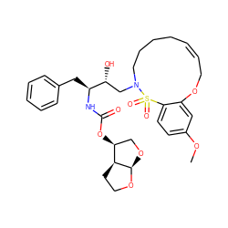 COc1ccc2c(c1)OC/C=C\CCCCN(C[C@@H](O)[C@H](Cc1ccccc1)NC(=O)O[C@H]1CO[C@H]3OCC[C@@H]13)S2(=O)=O ZINC000049708722