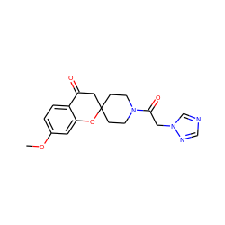 COc1ccc2c(c1)OC1(CCN(C(=O)Cn3cncn3)CC1)CC2=O ZINC000019562963