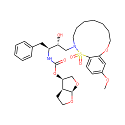 COc1ccc2c(c1)OCCCCCCCN(C[C@@H](O)[C@H](Cc1ccccc1)NC(=O)O[C@H]1CO[C@H]3OCC[C@@H]13)S2(=O)=O ZINC000049678978