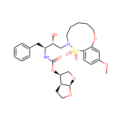 COc1ccc2c(c1)OCCCCCN(C[C@@H](O)[C@H](Cc1ccccc1)NC(=O)O[C@H]1CO[C@H]3OCC[C@@H]13)S2(=O)=O ZINC000049679464