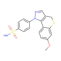 COc1ccc2c(c1)SCc1cnn(-c3ccc(S(N)(=O)=O)cc3)c1-2 ZINC000095572827