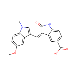 COc1ccc2c(c1)c(/C=C1\C(=O)Nc3ccc(C(=O)O)cc31)cn2C ZINC000013538989