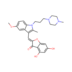 COc1ccc2c(c1)c(/C=C1\Oc3cc(O)cc(O)c3C1=O)c(C)n2CCCN1CCN(C)CC1 ZINC000049070680