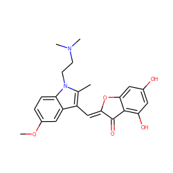 COc1ccc2c(c1)c(/C=C1\Oc3cc(O)cc(O)c3C1=O)c(C)n2CCN(C)C ZINC000049070590