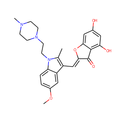 COc1ccc2c(c1)c(/C=C1\Oc3cc(O)cc(O)c3C1=O)c(C)n2CCN1CCN(C)CC1 ZINC000049112784