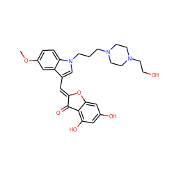 COc1ccc2c(c1)c(/C=C1\Oc3cc(O)cc(O)c3C1=O)cn2CCCN1CCN(CCO)CC1 ZINC000049073374