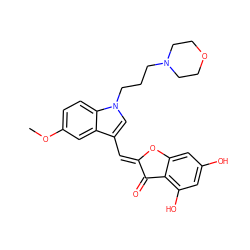 COc1ccc2c(c1)c(/C=C1\Oc3cc(O)cc(O)c3C1=O)cn2CCCN1CCOCC1 ZINC000049069683