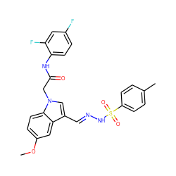 COc1ccc2c(c1)c(/C=N/NS(=O)(=O)c1ccc(C)cc1)cn2CC(=O)Nc1ccc(F)cc1F ZINC000096938657