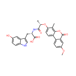 COc1ccc2c(c1)c(=O)oc1c(C)c(O[C@@H](C)C(=O)N[C@@H](Cc3c[nH]c4ccc(O)cc34)C(=O)O)ccc12 ZINC000002133546