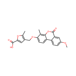 COc1ccc2c(c1)c(=O)oc1c(C)c(OCc3cc(C(=O)O)oc3C)ccc12 ZINC000001184813